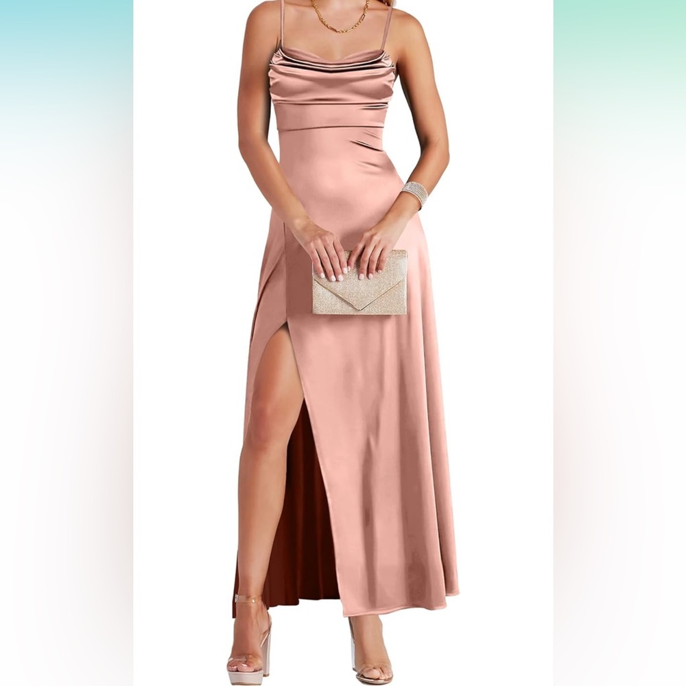 Thick Satin Bridemaid Dress in Rosegold